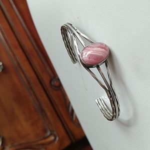 Vintage sterling silver 925 rhodochrosite cuff bracelet